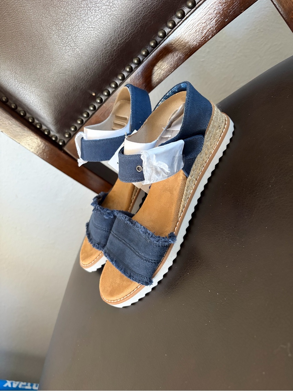 Skechers Navy Blue Frayed Espadrille Wedge Sandals